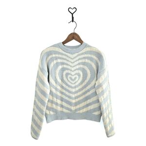 Juniors' Eyelash Fuzzy Heart Crewneck Sweater